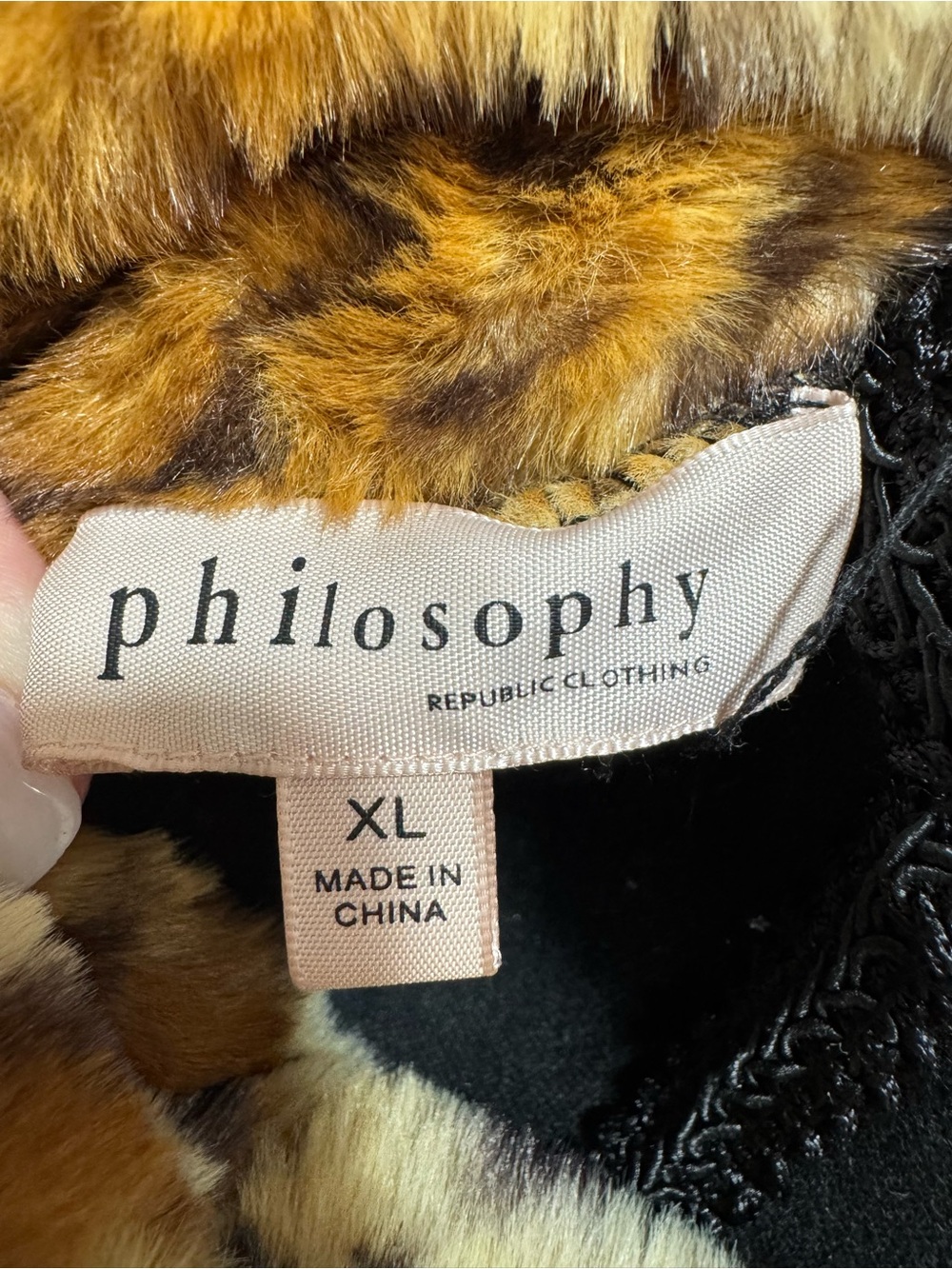 Philosophy Republic Clothing Black Leopard Faux Fur Trim Poncho Tunic XL - Picture 5 of 12